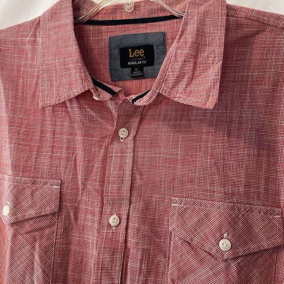 Lee Short Sleeve Button XL Scarlet Red Check Shirt 100% Cotton NWT - Picture 12 of 12